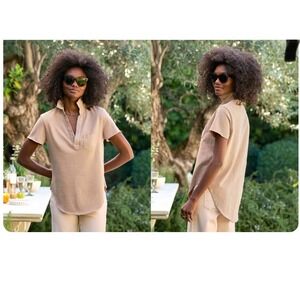 Frank & Eileen Charlotte Perfect Polo Shirt Heritage Jersey Cotton Taupe Size M